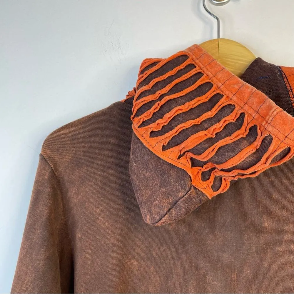 Patchwork Floral Flower Cotton Hippie Boho Nepal Zip Up Hoodie Sweatshirt S Brown - Image 7