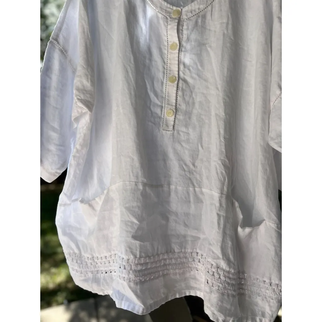 NEW Lafayette 148 White Boho Chic Tunic Top M 100% Linen Front Button  Pockets - Image 9