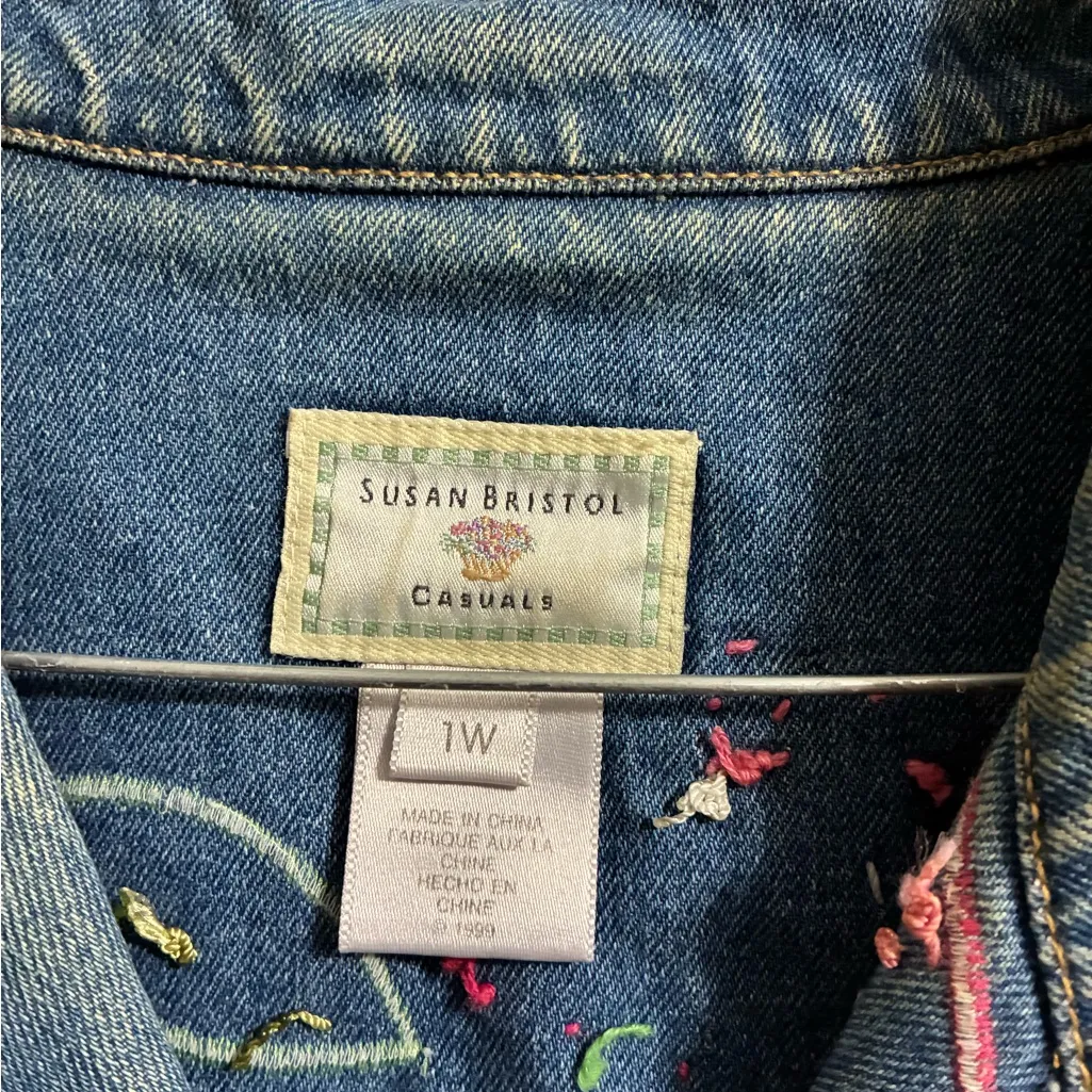 Susan Bristol Vtg 90’s Floral Embroidered Denim Vest XL - Image 5