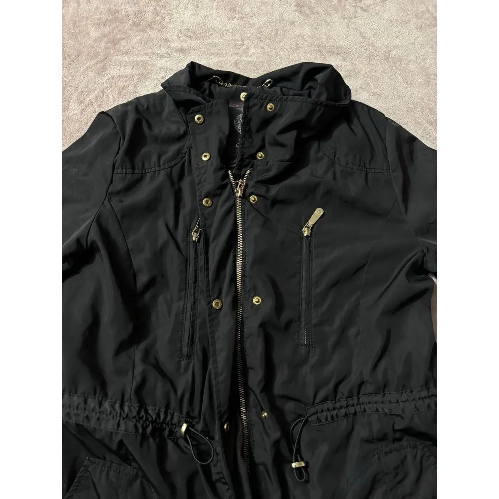 Vince Camuto‎ Black Hooded Parka Jacket Quilted Cinch Waist Long Coat Size M - Image 3