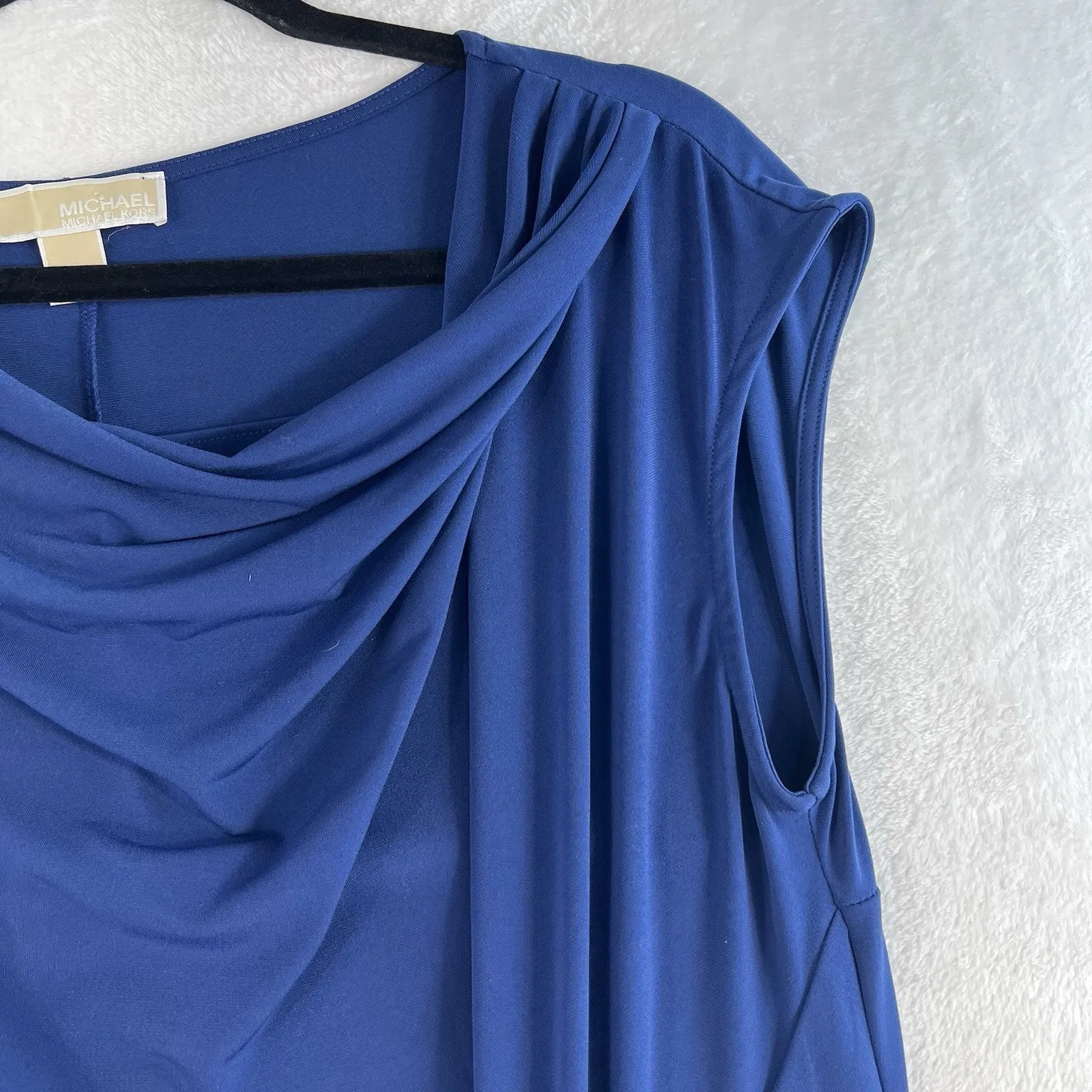 Michael Kors XL Ruched Pencil Dress Draped Flattering Blue Slinky Stretch Womens - Image 4