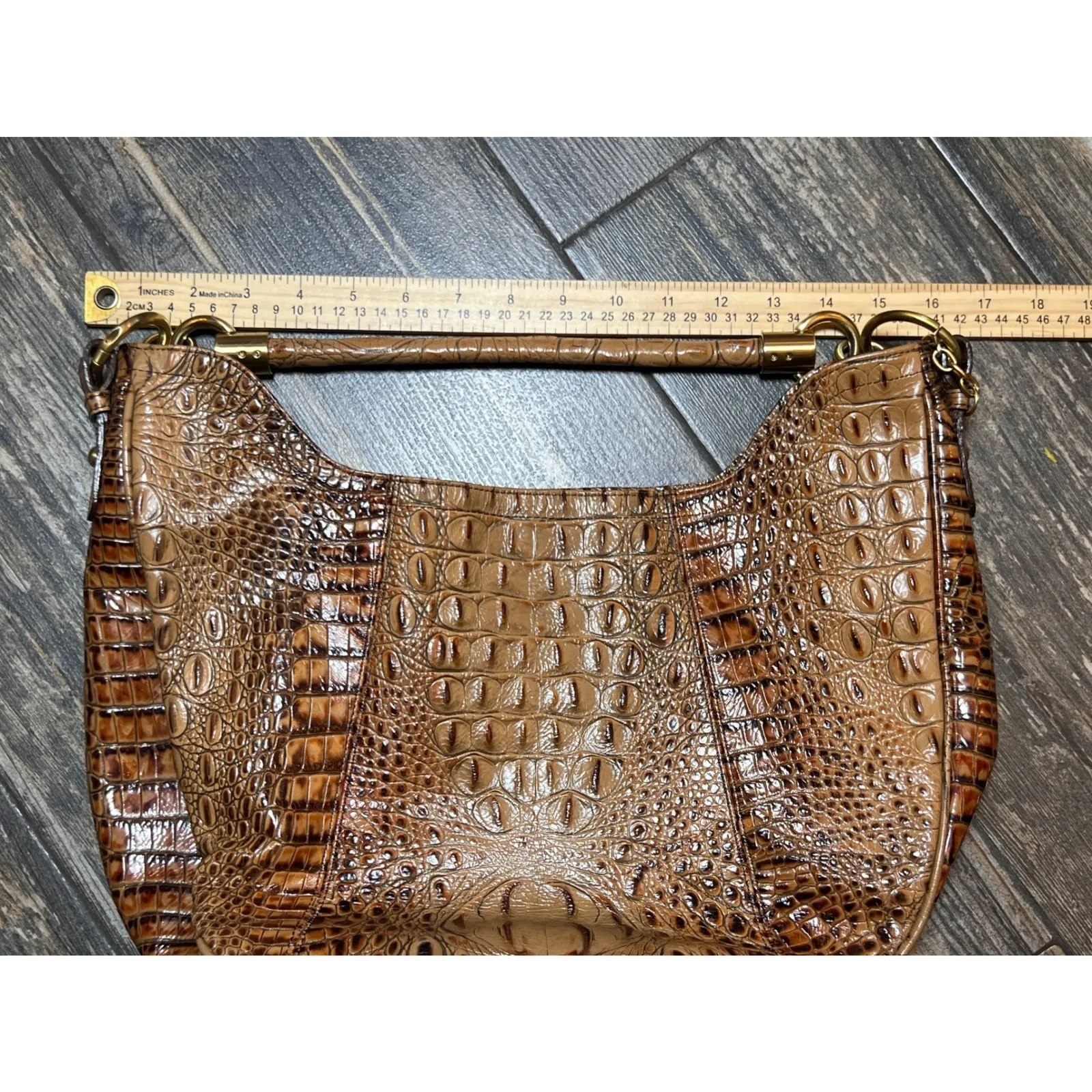 Brahmin Carmela Melbourne Tan Croc Embossed Hobo Shoulder Handbag Luxury ** - Image 12