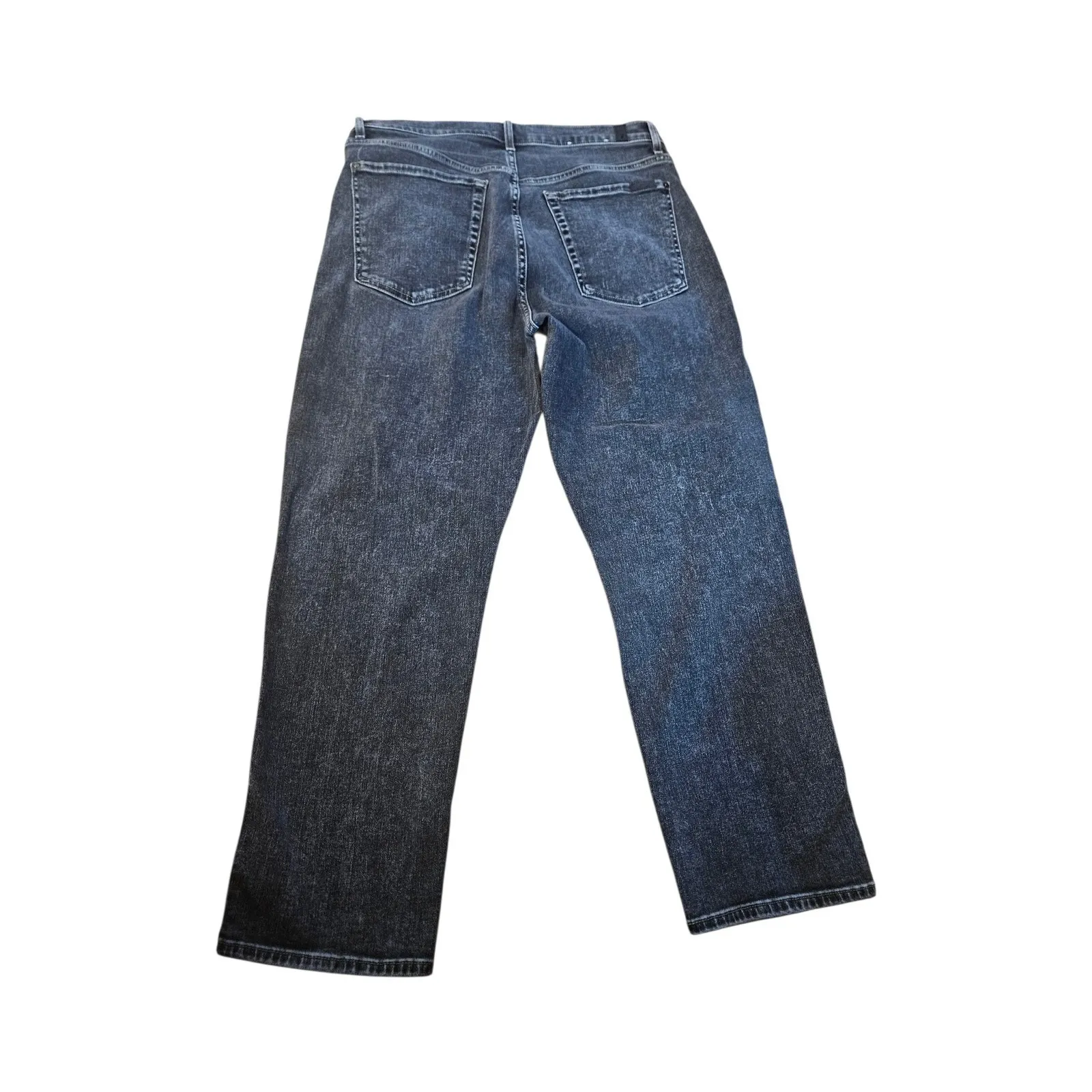 7 For All Mankind High Waist Cropped Straight Jeans Black Distressed Size 32 - Image 9