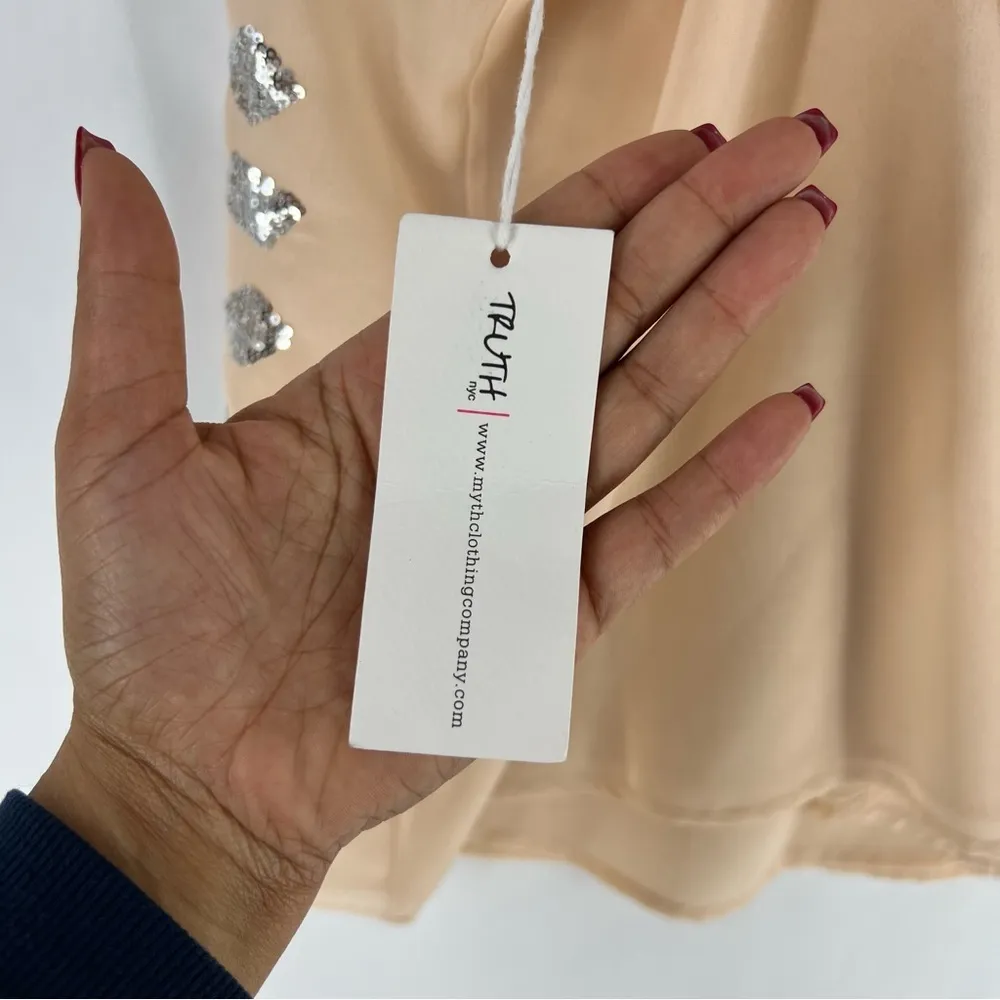 Truth NYC Sheer Lightweight Pink Chiffon SIlver Emellished Sequins Strappy‎ Tank - Image 9