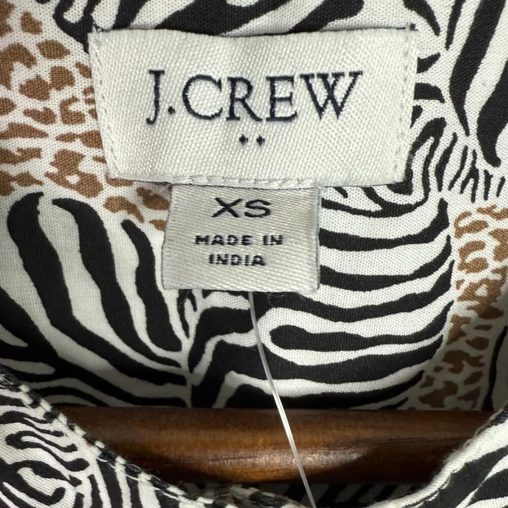 NWT J. Crew Zebra Safari Animal Print Poplin Mini Dress Lined XS Black Brown - Image 9