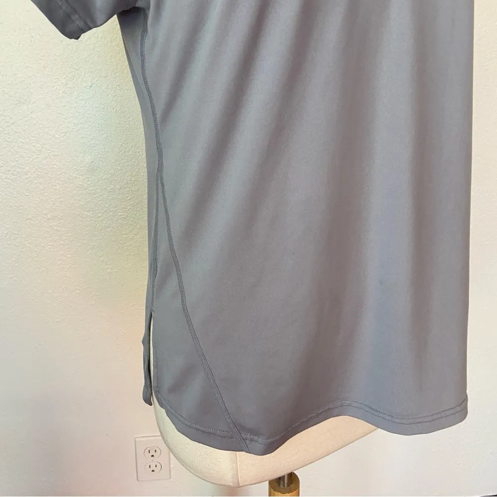 Solid Grey Short Sleeve V-Neck Quick Dry Athletic Top - Image 3