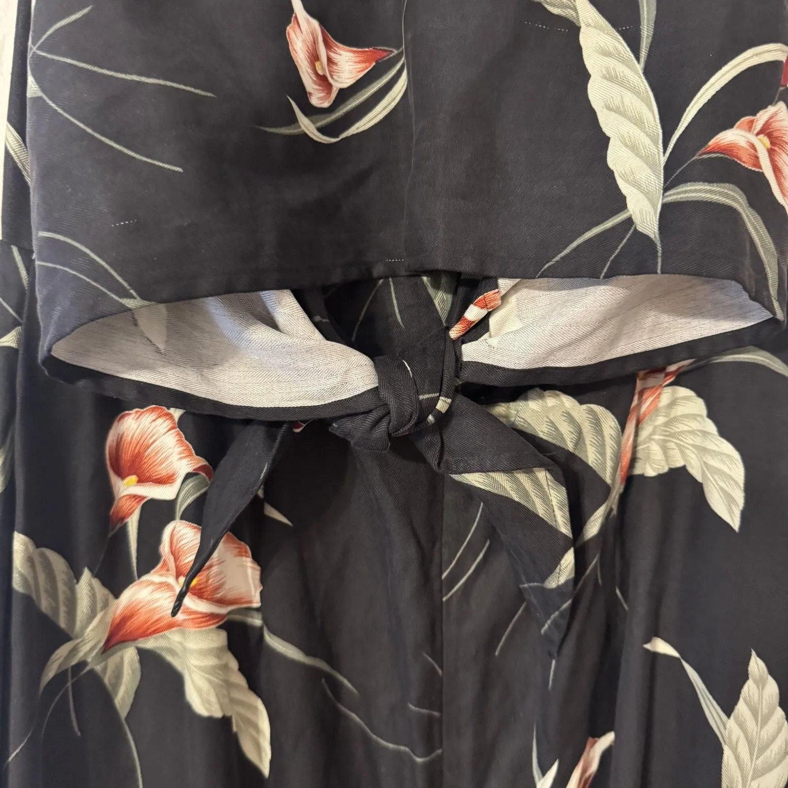 Tommy Bahama Dress Womens 14 Black Silk Floral Maxi Sleeveless Tropical Beach - Image 8