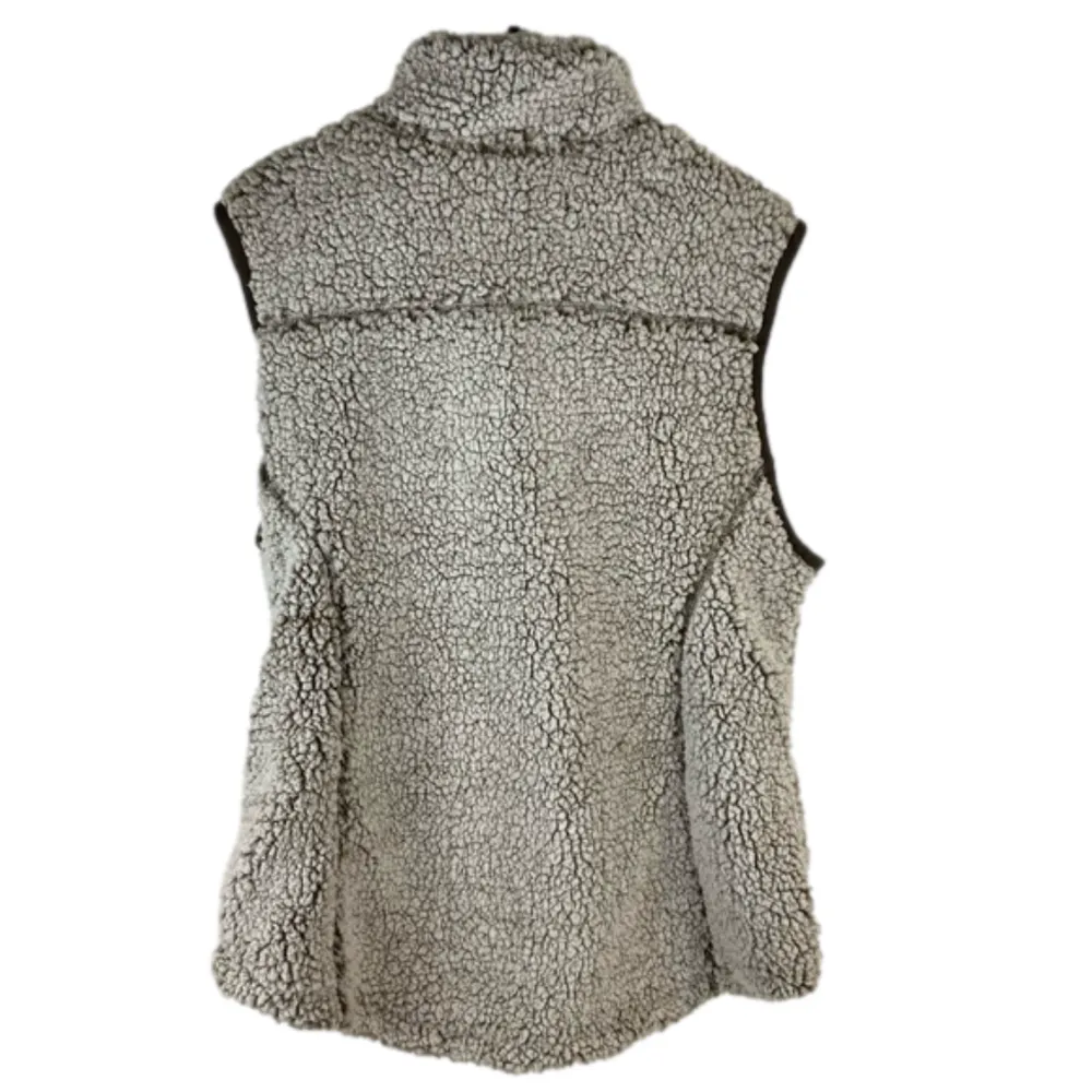 Keren Hart Cozy Fuzzy Lined Cream & Brown Full Zip Sherpa Vest Size Large - Image 10