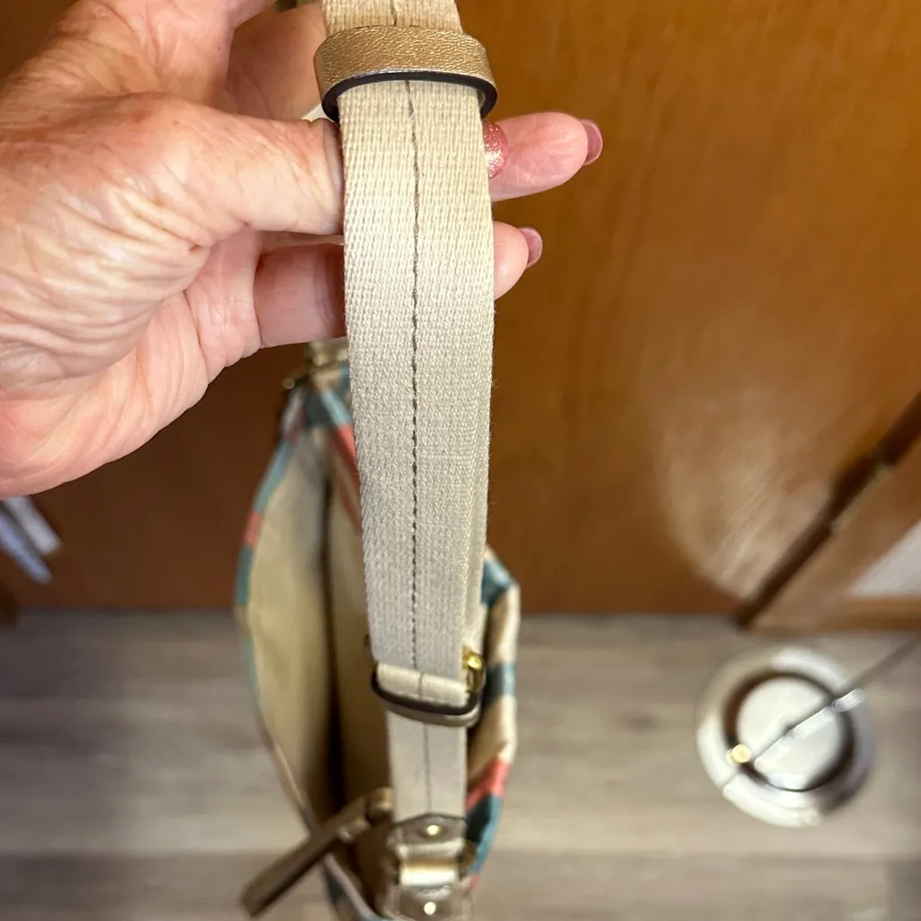 Coach 2012 SnapHead Op Art Beige and Blue Circle Print Crossbody Bag - Image 11