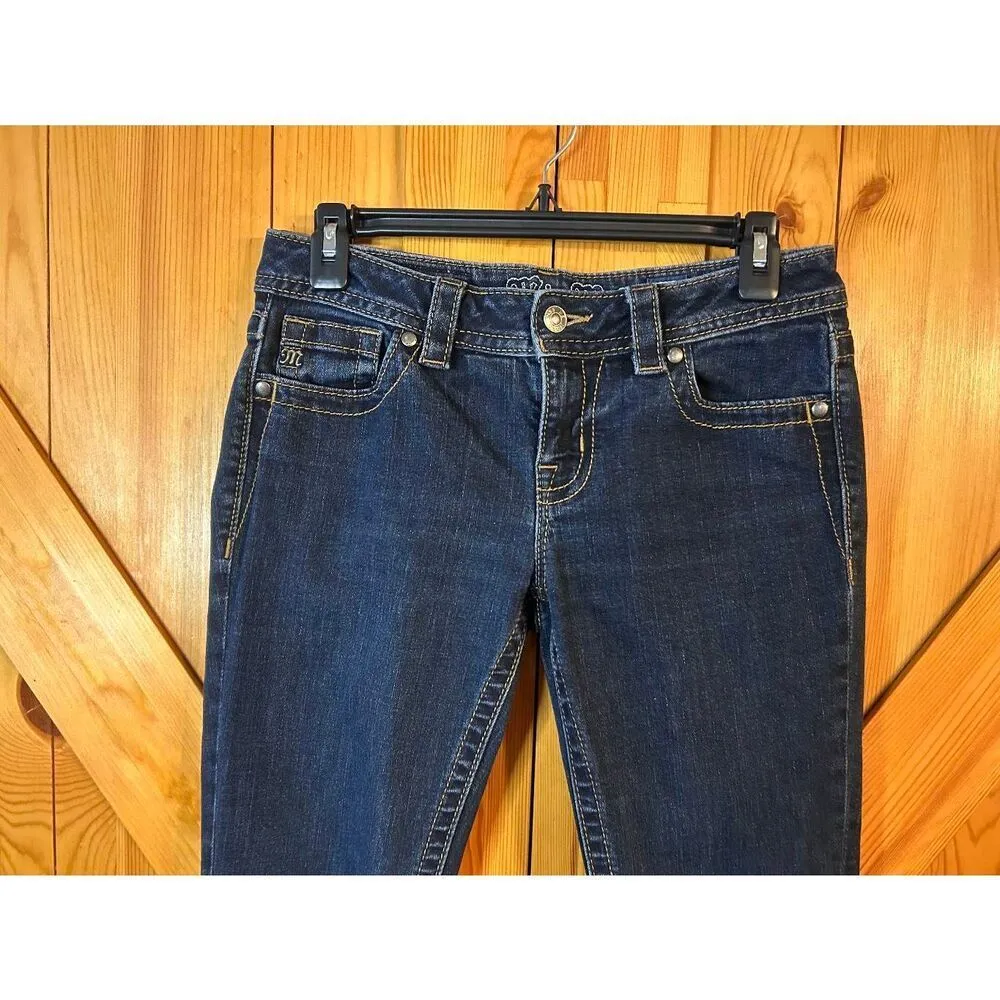 Miss Me Mid Rise Skinny Jeans Dark Wash Raw Hem Size 27 (5390) - Image 2