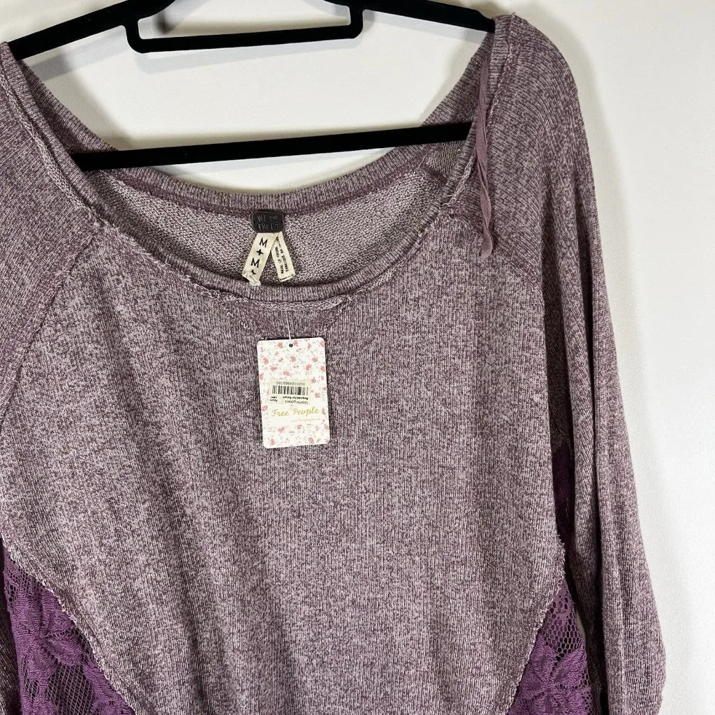 Free People We The Free Purple Sweater Top Lace Sides Womens‎ M - Image 4