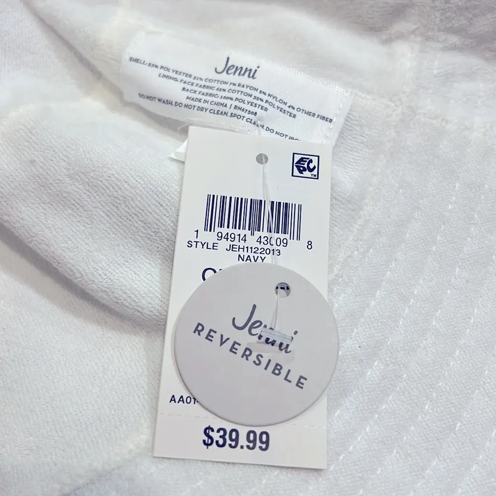 NEW Jenni Reversible Terry Cloth Hat Navy White Stripe One Size New w/Tag - Image 4