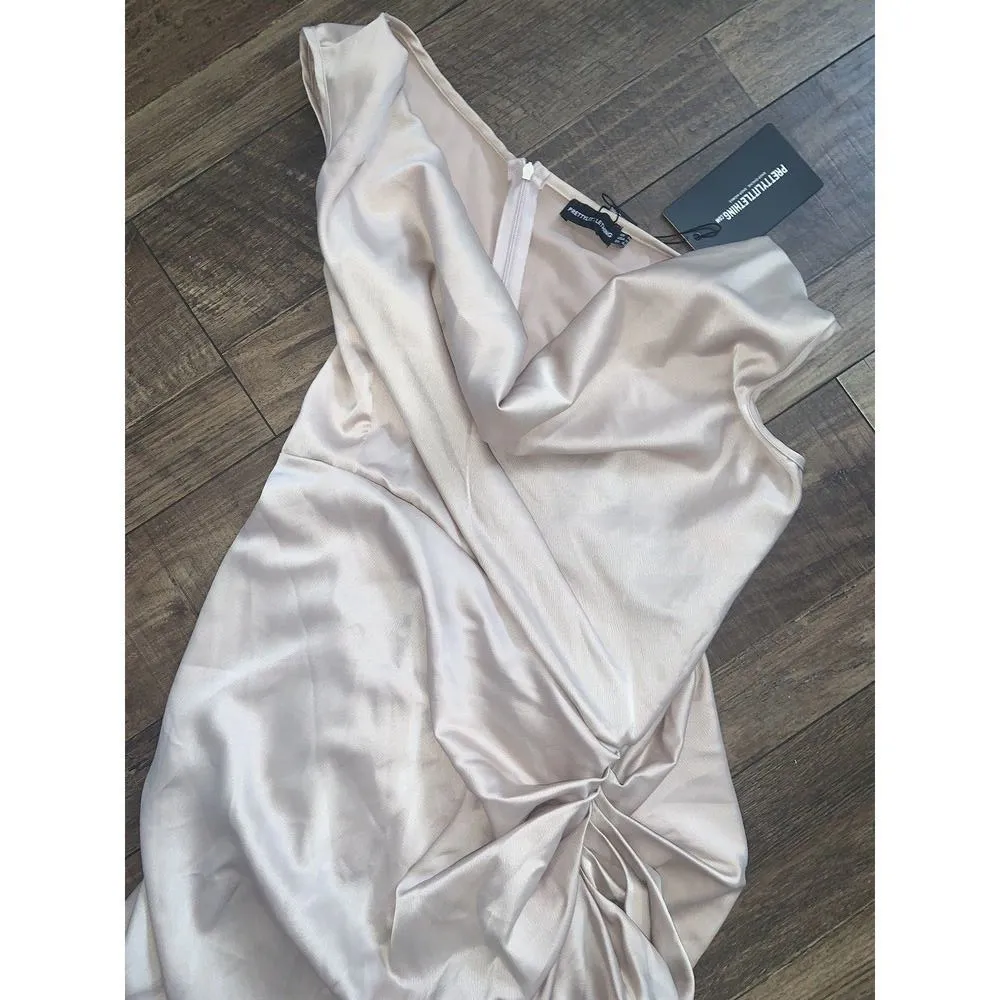 Pretty Little Thing Satin Off The Shoulder Draped Dress Nwt 78$ formal 10 fall - Image 10