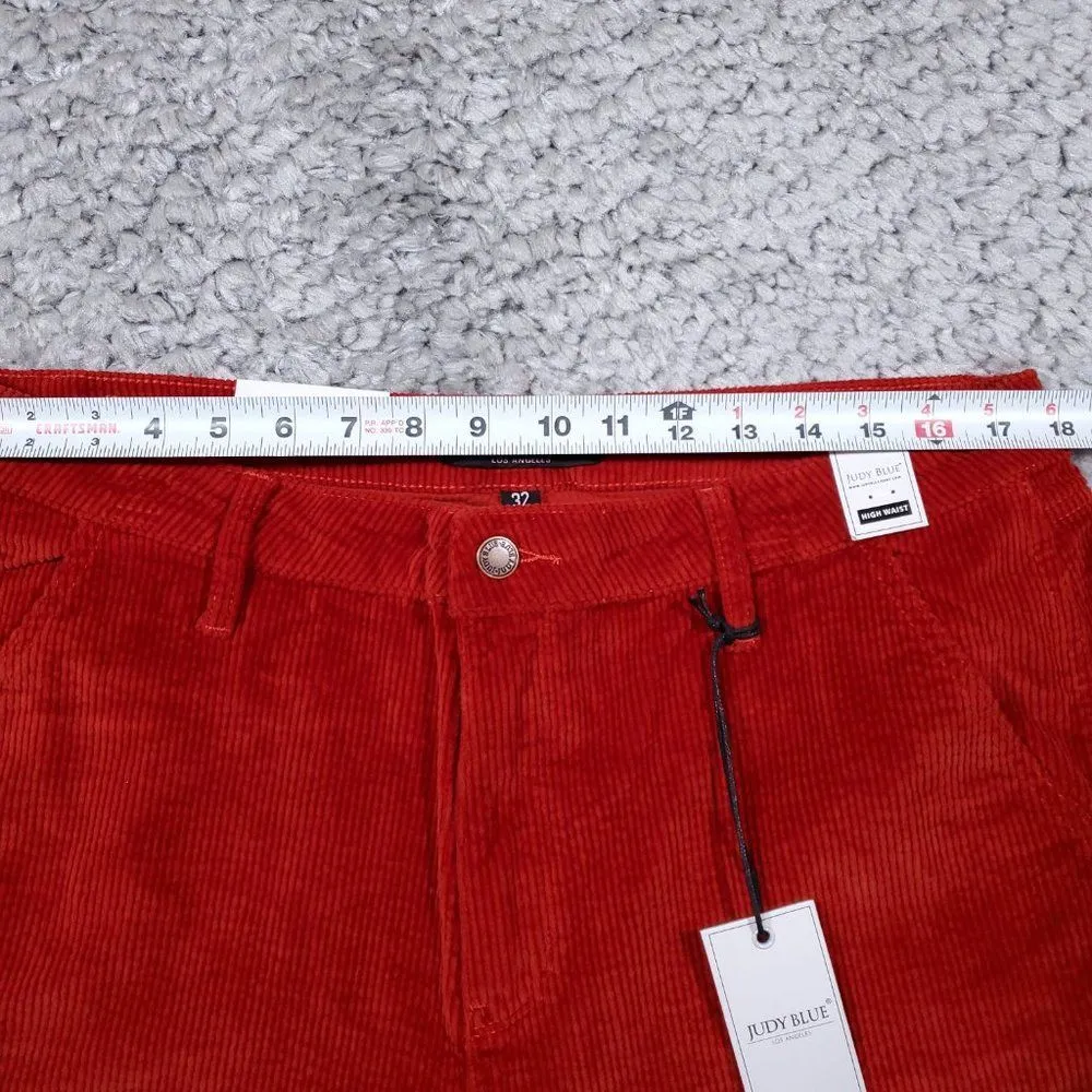 Judy Blue High Waist Slim Fit Corduroy Jeans Women's Size 32 Red Carpenter Pants - Image 9