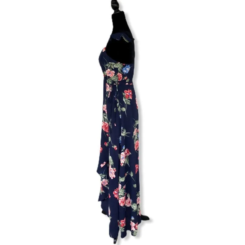 Trac Ruffle Trim Navy Floral Wrap Maxi Dress - Image 3