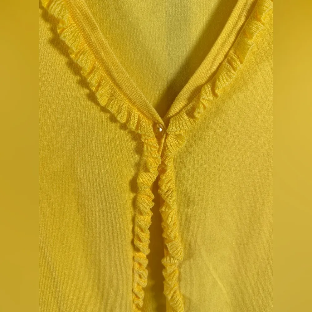 Cardigan Ruffle Yellow Lightweight Button 2X Pastel Office Siren Career Corpcore - Image 3