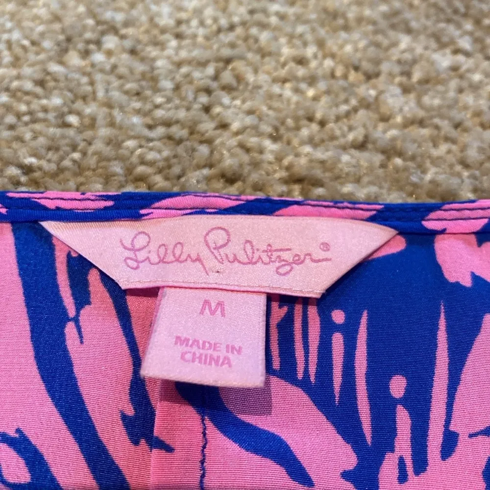 LILLY PULITZER Asher Silk Top Pink Blue Rollin in the Grass Zebra Print Sz M - Image 2