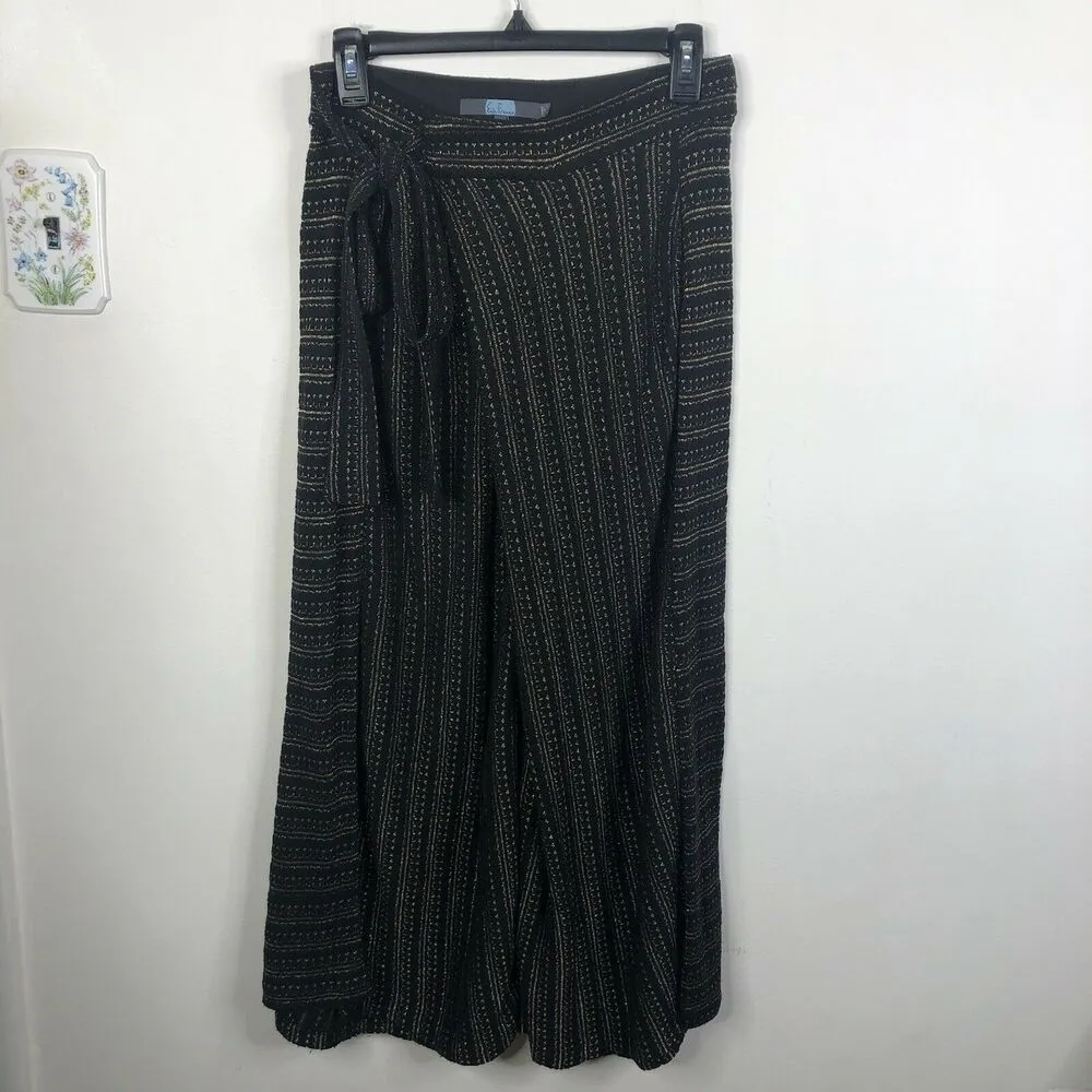 Anthropologie Eva Franco Black Gold Wide Leg Blake Striped Wrap Pants SZ S - Image 3