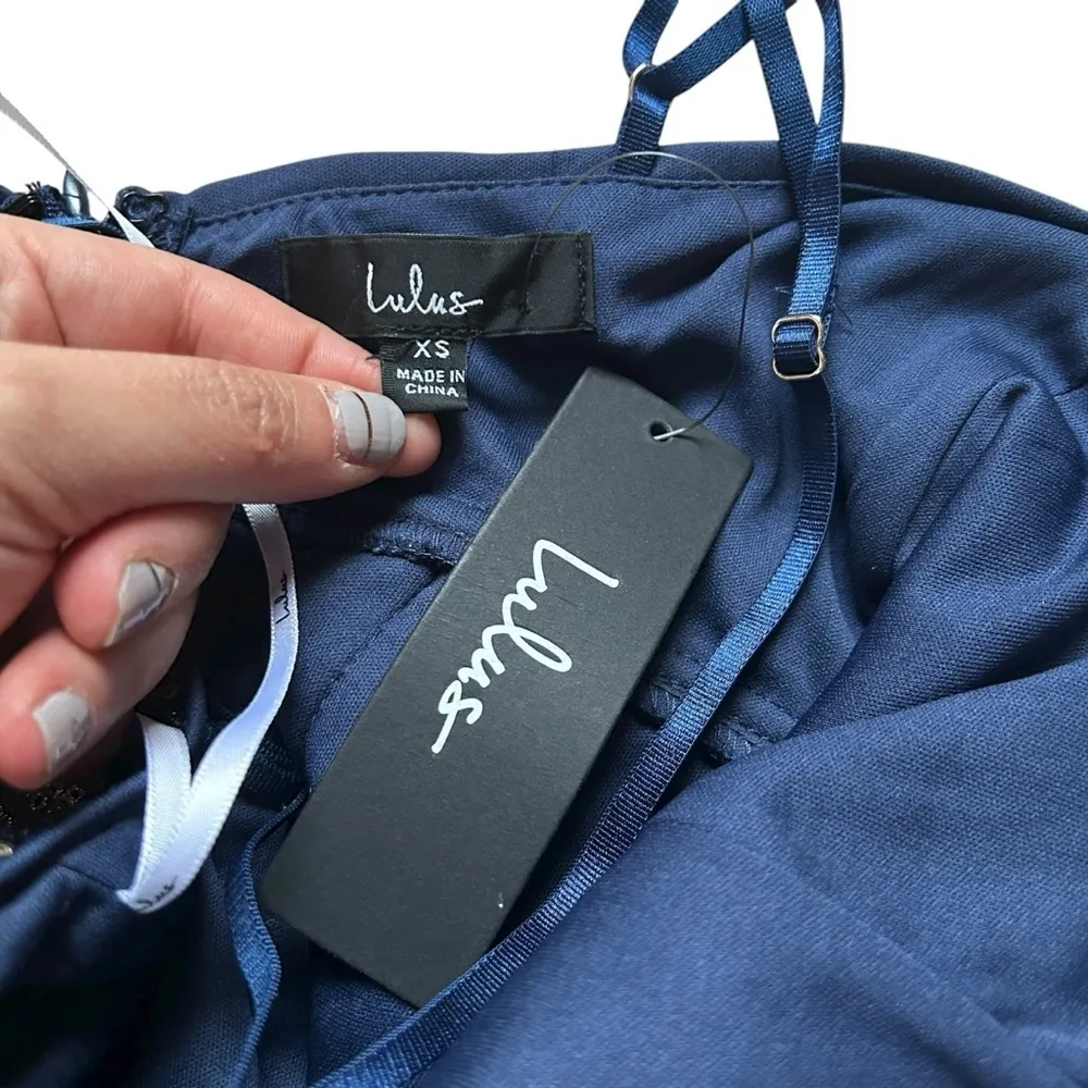 NWT Lulus My Best Look Navy Gold Sequin Surplice Mini Dress Party Cocktail XS - Image 6