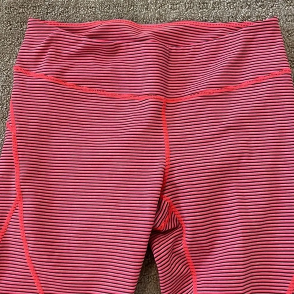 Zella Neon Pink & Black Stripe Athletic Capri Leggings - Image 2