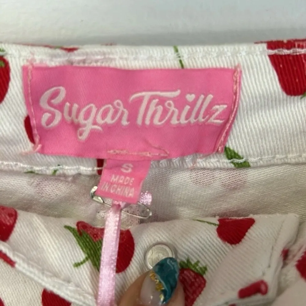 Dolls Kill Sugar Thrillz Farm Stand Strawberry Cherry Print Jeans White - Image 6