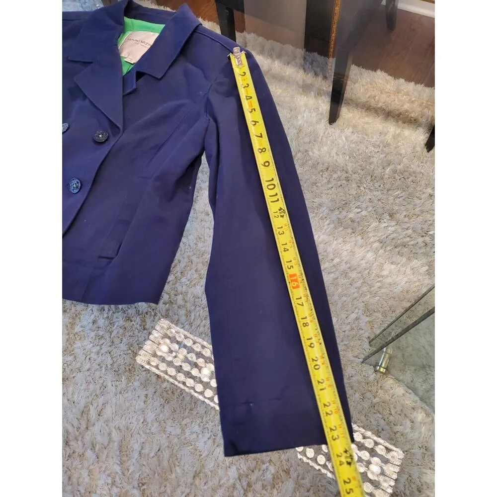 Isaac Mizrahi Women's Blue Cotton Double Breasted Long Sleeve Jacket Blazer 12 - Image 14