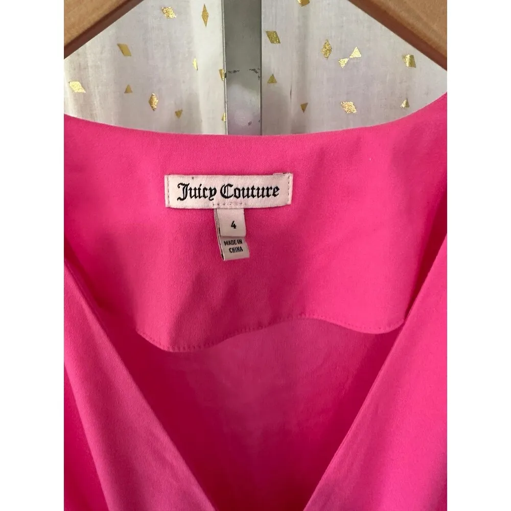 Juicy Couture Hot Pink V-neck Plunge Empire Side Pockets Highlighter Dress 4 - Image 4