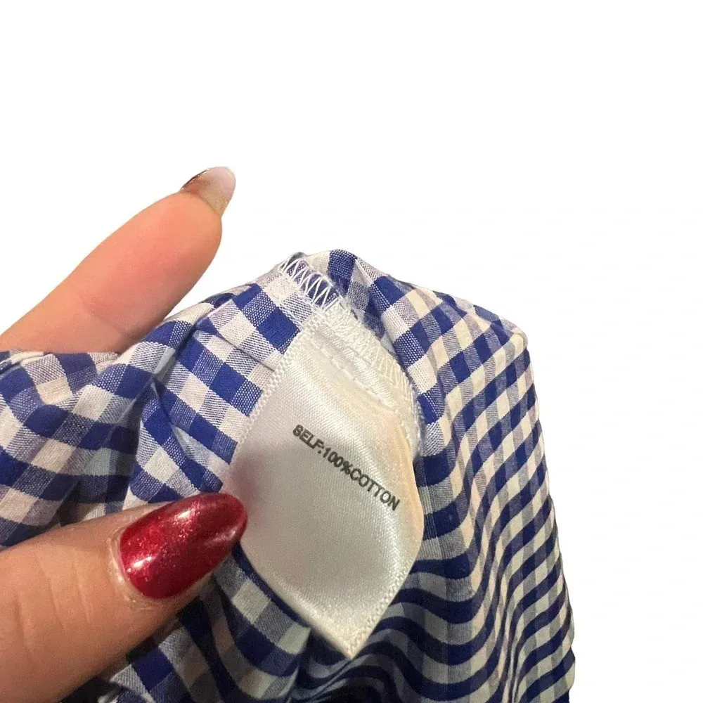 Jane & Delancey Blue Gingham‎ Blouse XS Cotton Bell Sleeve Scoop Neck - Image 3
