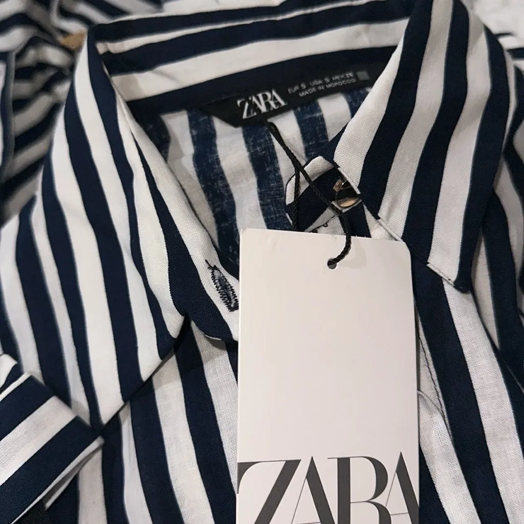 NWT ZARA  STRIPED LINEN/COTTON BLEND MIDI SHIRTDRESS  Bloggers Fave - Image 5