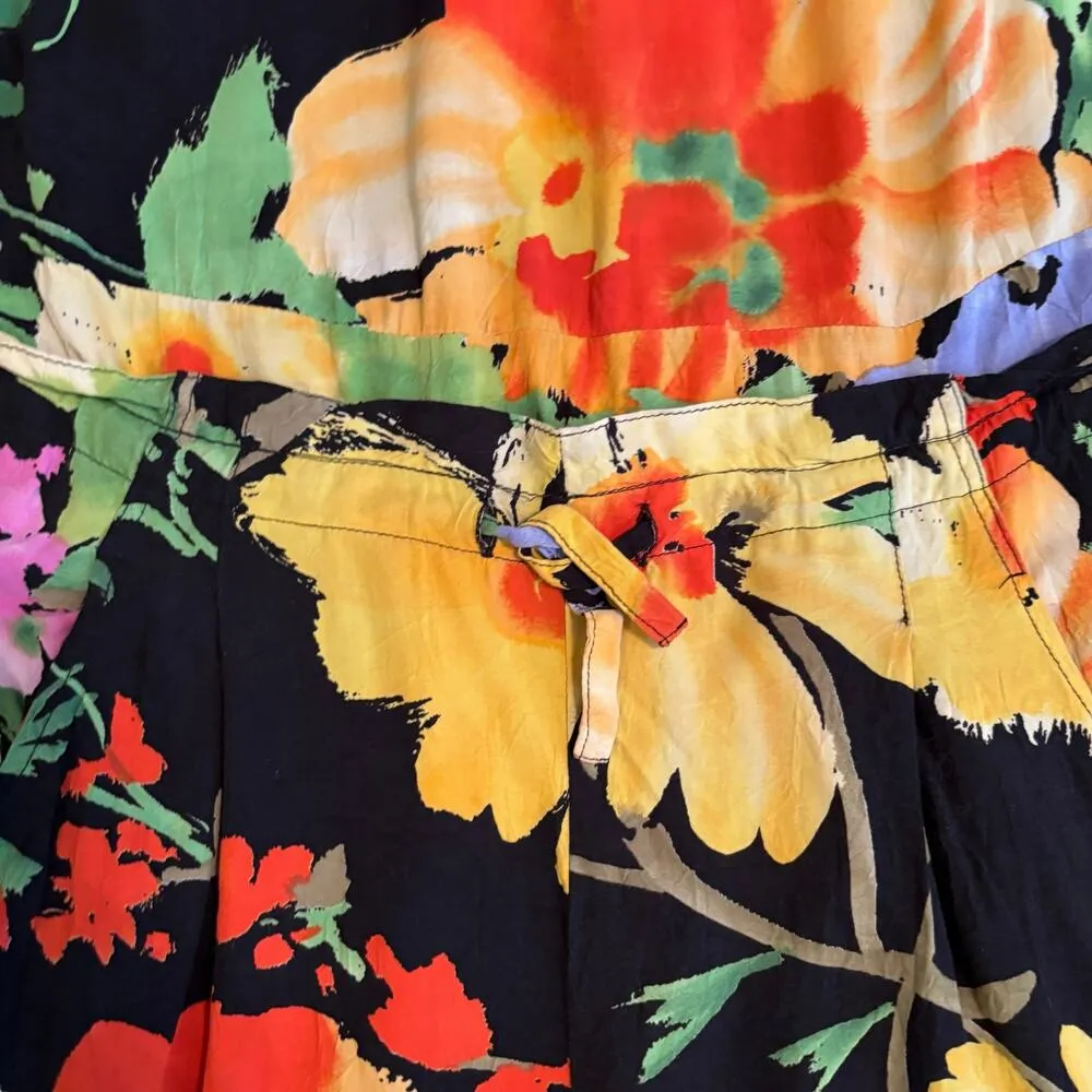 Vintage Jams World Flora Grande Floral Jumpsuit Cropped Black Made In Hawaii USA - Image 6