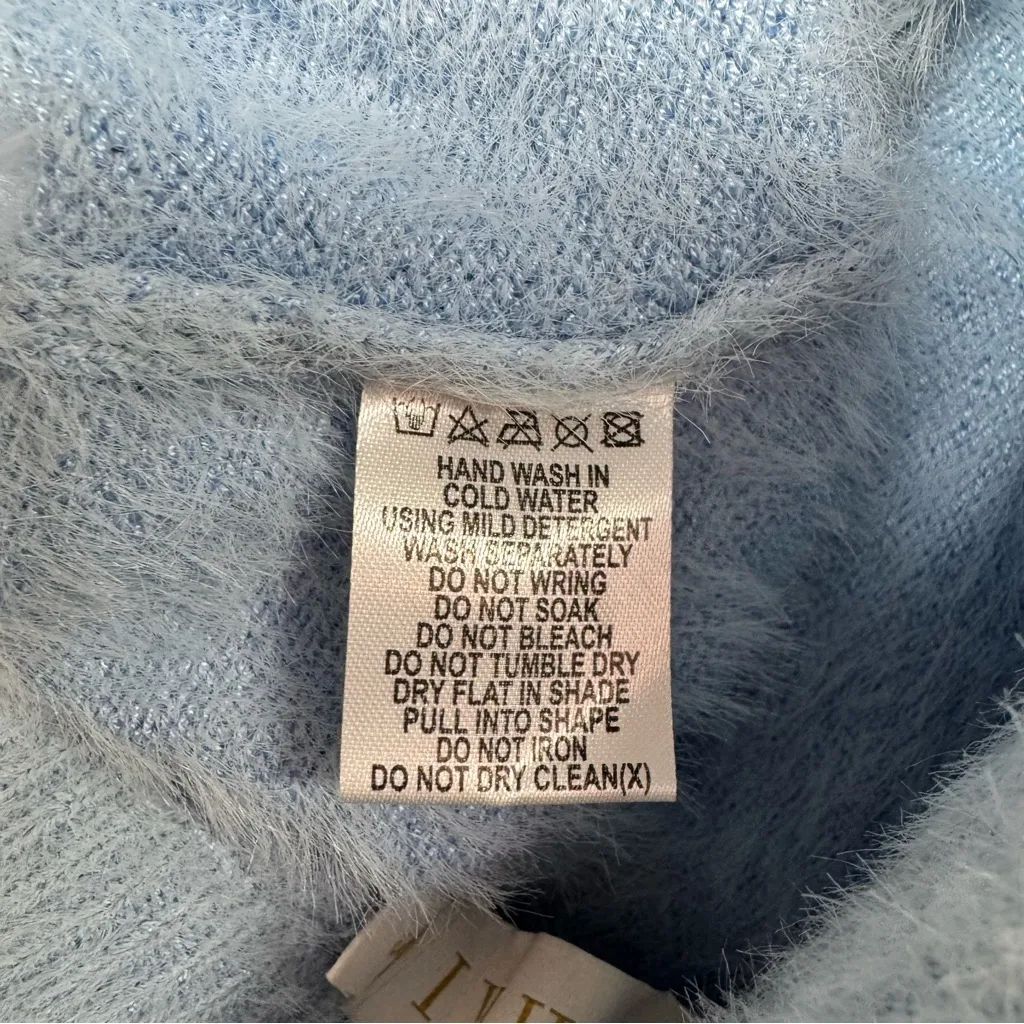 Meshki Luna Fluffy Knit Lounge Shorts Drawstring Pull On Light Blue Small - Image 8