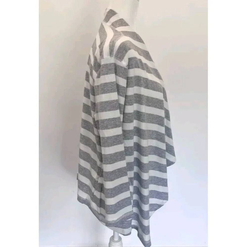 Hearts Of Palm Cardigan Open Front Gray And White Striped Womens Size PL - Image 2