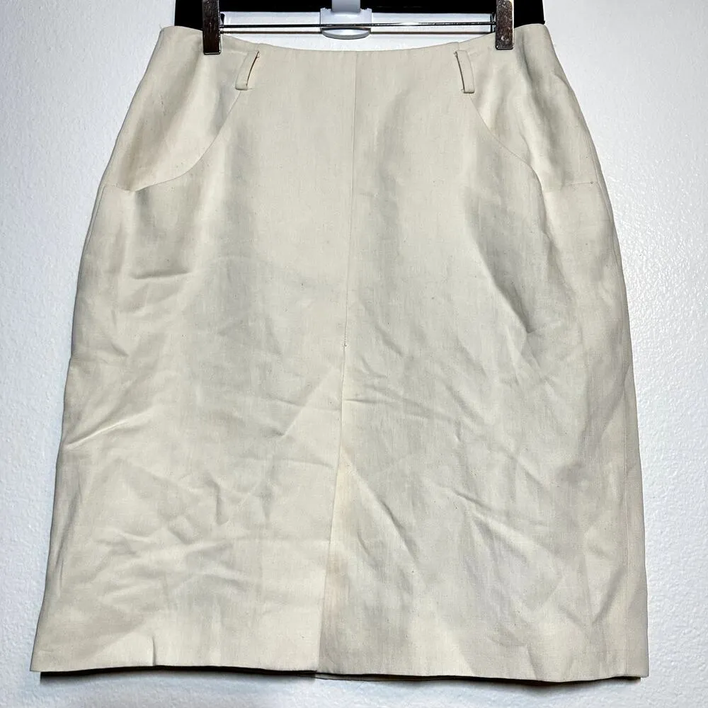 Giorgio Armani Skirt Suit Linen Wool Jacket A-Line Set Flat Front White 42 M - Image 3