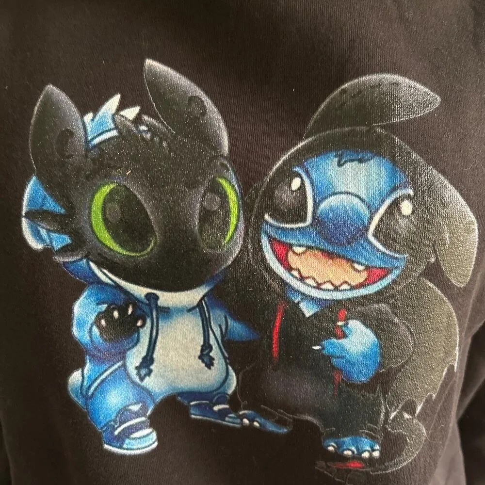 Lilo and Stitch Junior's Black Pull Over Hoodie Size M Medium - Image 2