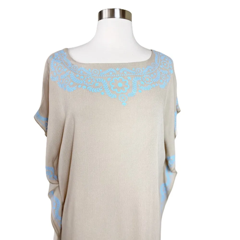 TUNIC BEACH COVER UP T. Zovich Solid with Floral Trim Swim Sustainable Tan NWT Size M - Image 4