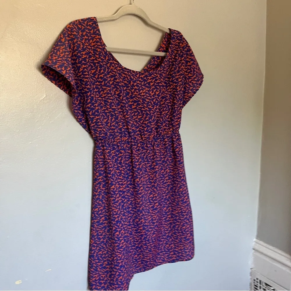 Anthropologie Kiwi Purple Dinosaur Bird Print Dress  | Size Medium Small - Image 2