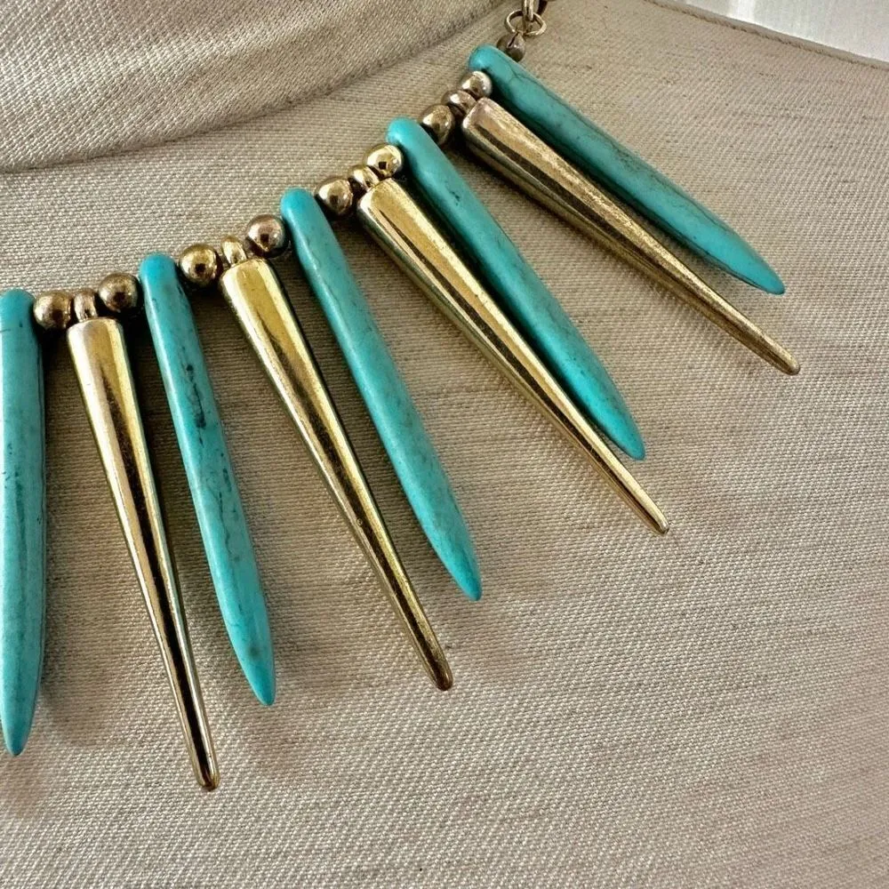 Spike gold tone and blue bib collar necklace - Image 2
