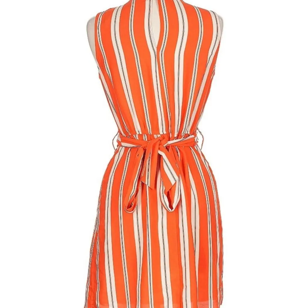 Miss Selfridge sleeveless orange white vertical striped midi dress size 6 Medium - Image 2
