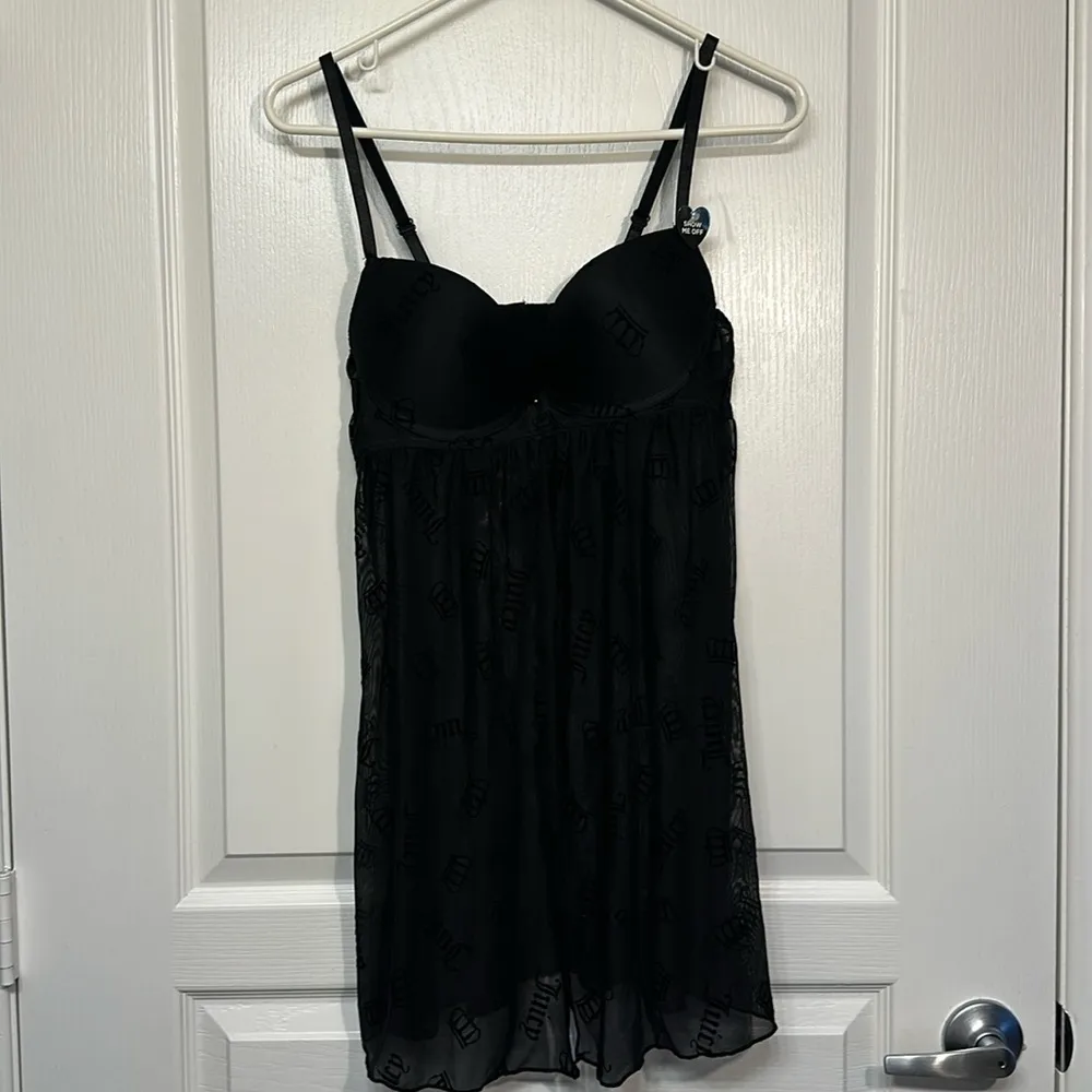 Juicy Couture Sheer Black Lingerie Teddy Babydoll Set Size Large NWT #7787 - Image 2
