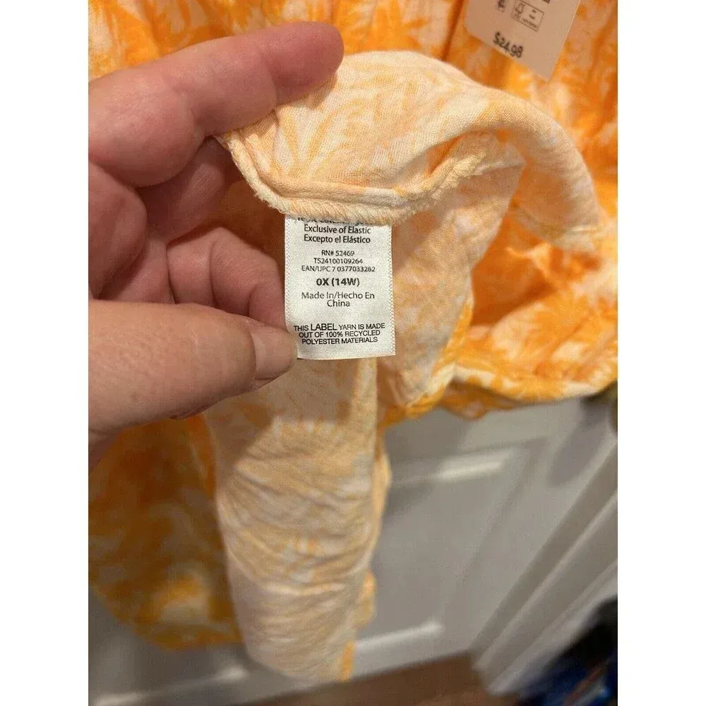 Terra Sky Fit & Flare Flutter Sleeve Smocked Dress Sz 14 0X Orange White‎ Floral - Image 10