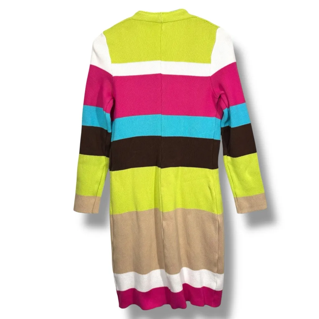 Made in Italy Of Benetton Striped Heavy Knit Long Cardigan Sweater Green - Image 8