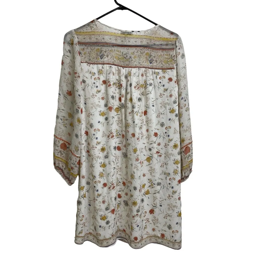 Joie Vesta Dress Small Womens Silk Floral Lined Sheer Boho Tassel Tie Porcelaine - Image 4