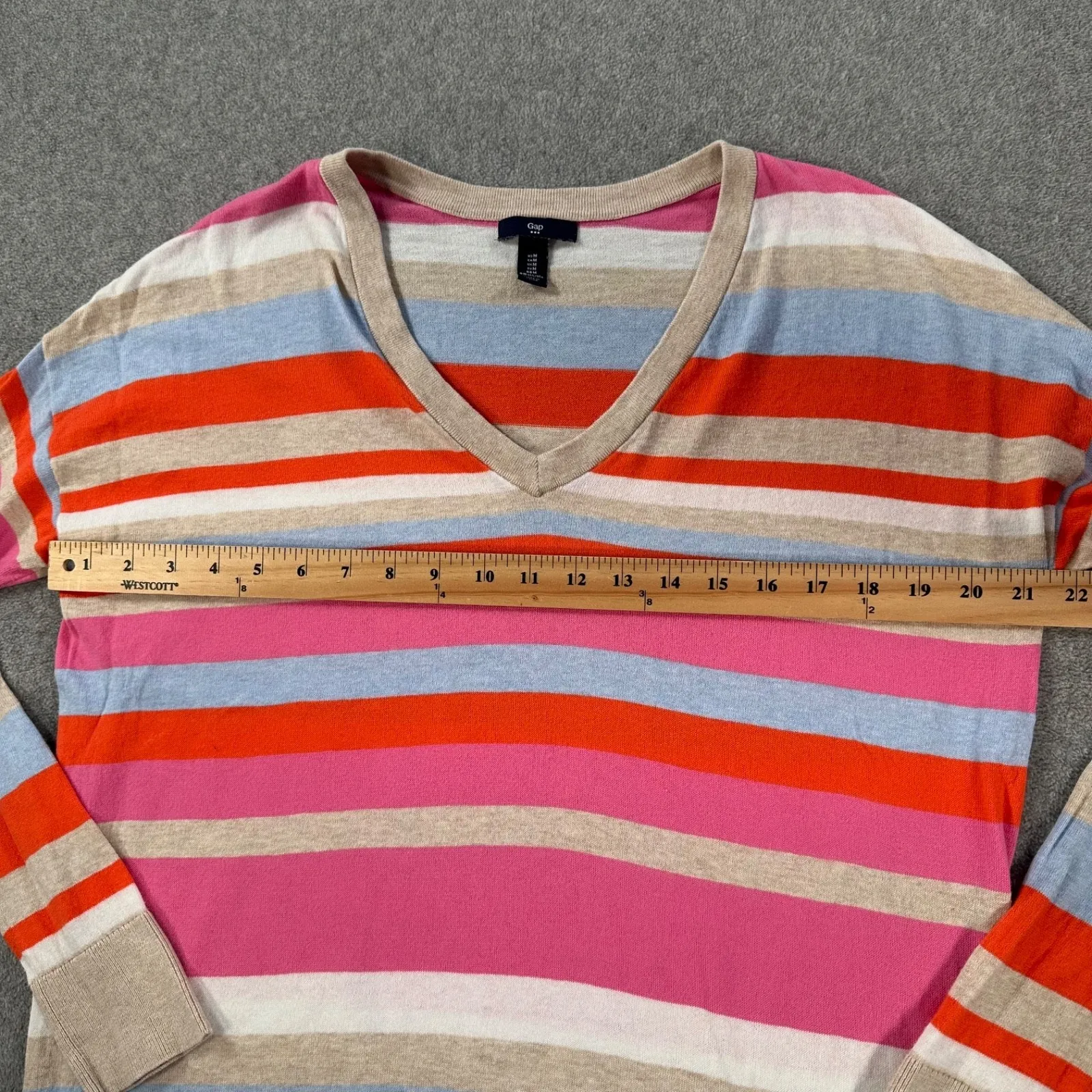 Gap Striped V-Neck Pullover Sweater Women's Medium Long Sleeve Cotton - Image 7