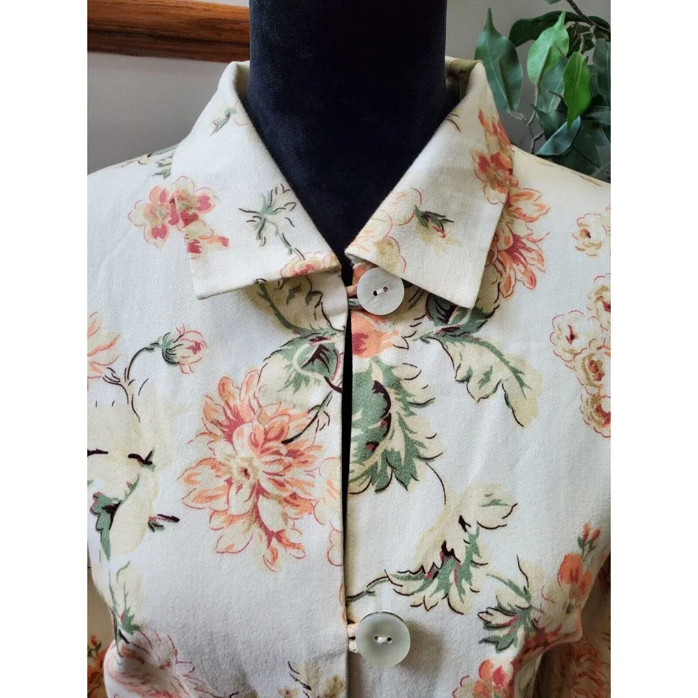 Denim & Co. Women's Beige Cotton Long Sleeve Button Front Collared Jacket Large - Image 2