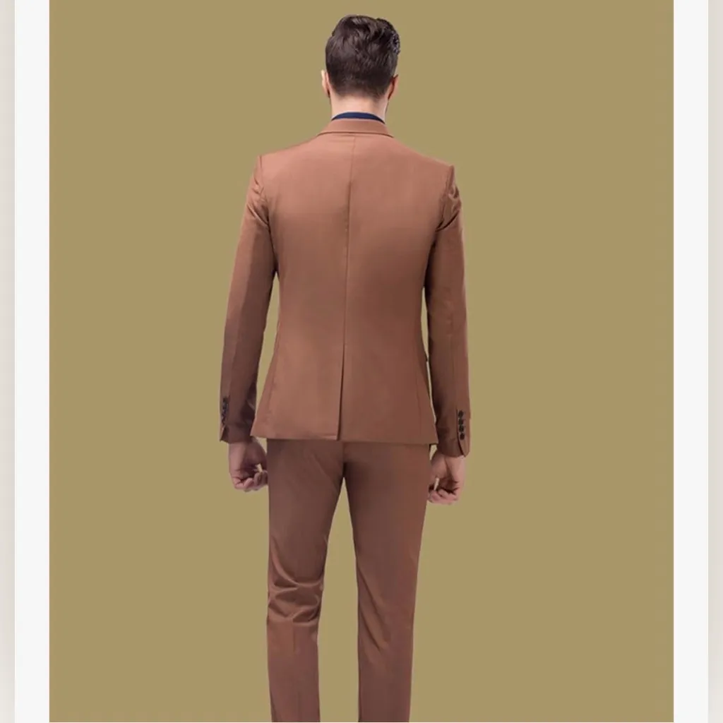 NEW Mens Slim Fit Suit Jacket 1 Button Lightweight Career Sport Coat XL 47 Brown Size undefined - Image 2