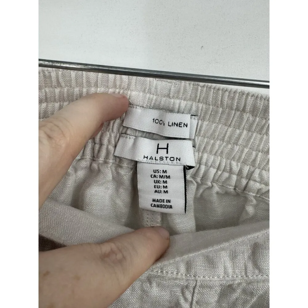 H By Halston 100% Linen‎ Wide Leg Pant Women Medium White Crop Minimalist Beach - Image 3