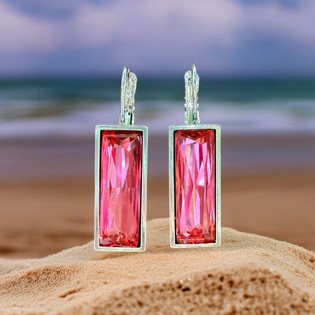 Handcrafted earrings with Austrian rose baguette crystal Silver - Image 2