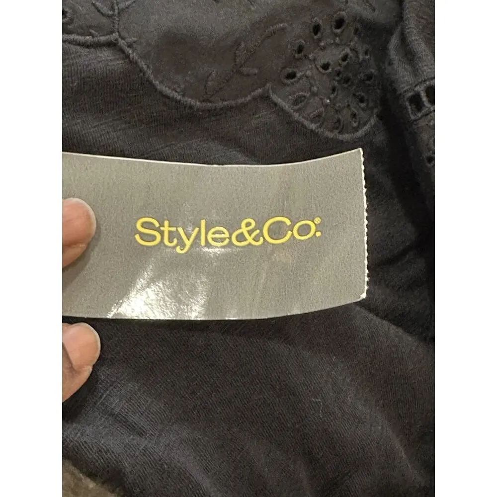 Style &Co Embroidered Floral Eyelet Lace Tunic Top Sz XXL Key Hole Flowy Classic - Image 8