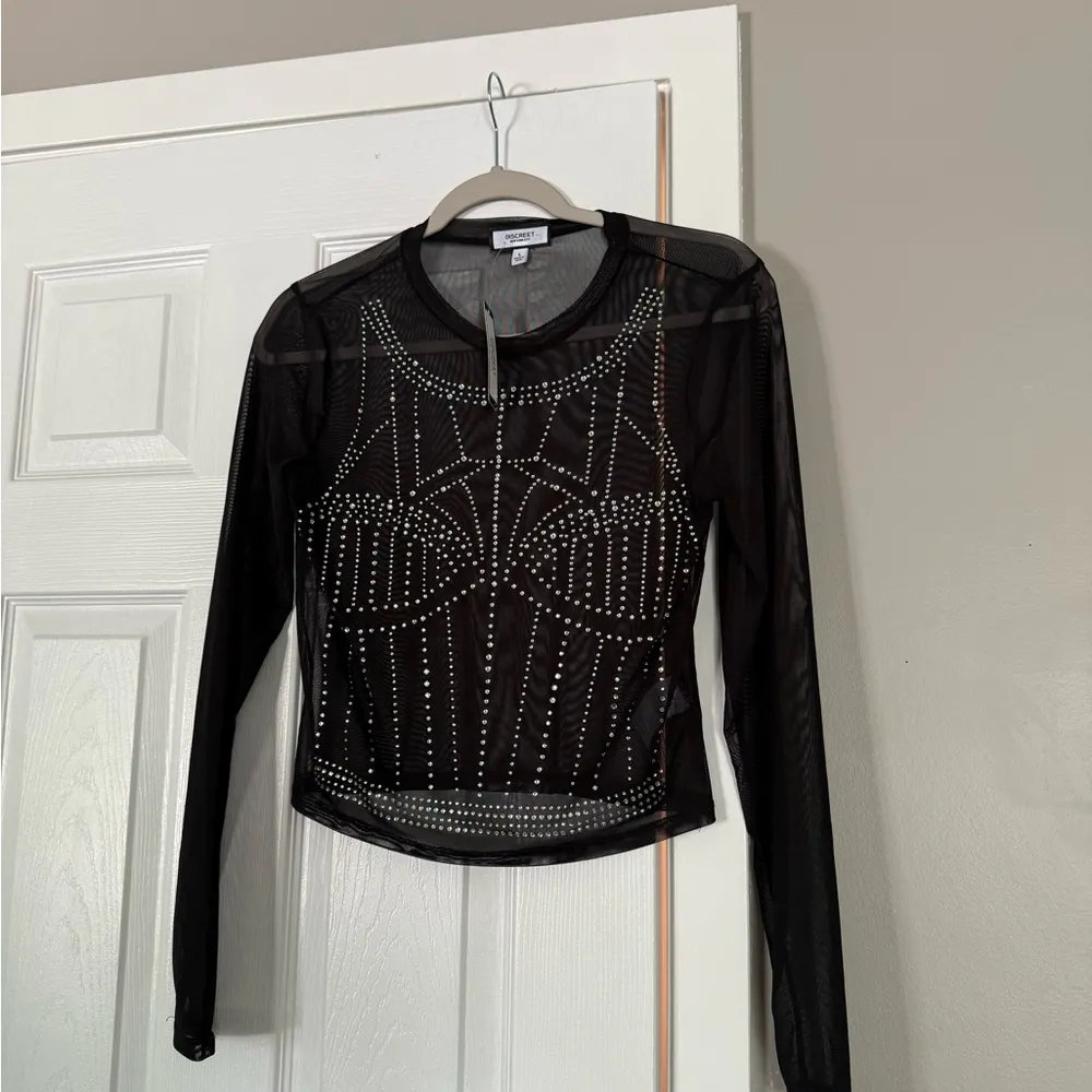 Discreet New York City NYC Black Mesh Sexy Body Bling Top Embellished Rhinestone - Image 5