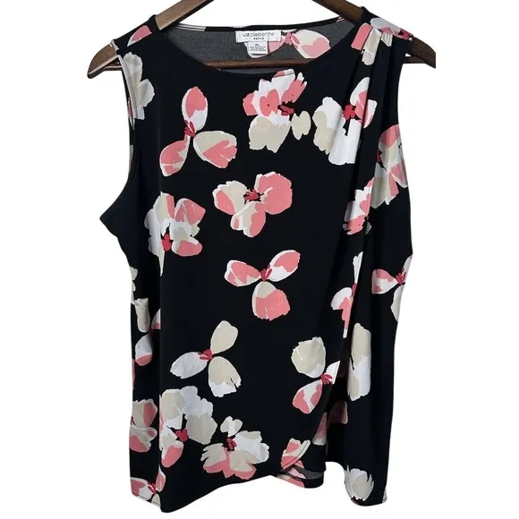 Liz Claiborne Women PL Pink Floral Sleeveless Black Shirt Business‎ Casual - Image 2